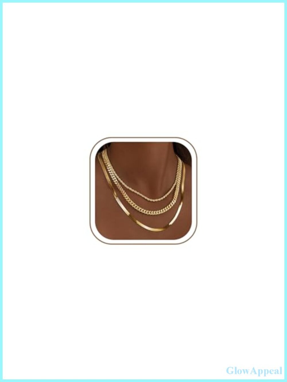 3PC 14k Gold Plated Layered Necklace Set Herringbone Cuban Rope Chain